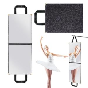 MEPIG Foldable Acrylic Full Length Mirror with Handle, Black, Four-Fold