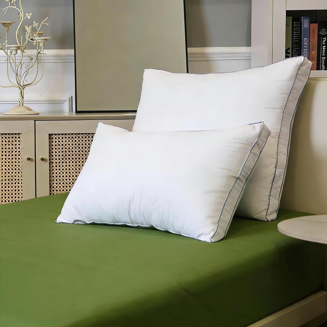 Goose Down Pillows, Standard Size Set of 2 with 3-Layer Design, Hotel Down Bed Pillow for Side, Back, and Stomach Sleepers, Soft 600 Thread Count Cotton Cover–Luxury Hotel Pillows Quality(20" x 26")