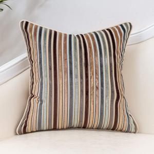 Yangest Brown Striped Throw Pillow Cover Multicolor Velvet Cushion Cover Modern Bohemian Pillowcase for Sofa Couch Bedroom Living Room Home Christmas Decoration,16x16 Inch
