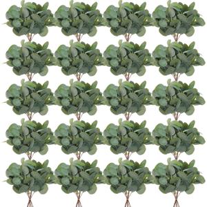 Giegxin 200 Pcs Artificial Eucalyptus Stems Leaves Bulk 11.8 Inches Tall Silver Dollar Eucalyptus Fake Greenery Stems Faux Plant for Floral Arrangement Vase Gray Green Leaves Decor Wedding