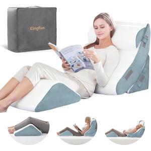 Kingfun 4PCS Orthopedic Bed Wedge Pillow Set for After Surgery, Memory Foam Support Pillow for Back, Neck and Leg Pain Relief, Adjustable Triangle Pillow - Acid Reflux, Anti Snoring & GERD