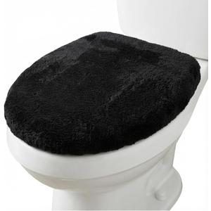1 PCS Toilet Seat Lid Cover Microfiber Soft Velvet Toilet Cover Durable Adjustable Stretch Fuzzy Seat Covers with Elastic Bottom Absorbent Machine Washable Comfortable for Most Toilets Lids(Black)