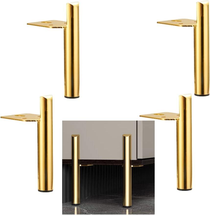 4 Inch Furniture Legs Gold Coffee Table Feet, Mid-Century Metal Furniture Leg for Sofa Cabinet Ottoman, Set of 4 Side Mounted Style Home DIY Replacement Feet
