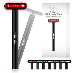 Fxtiaa Led-Light-Therapy, 7 Color Face Skincare Wand with Facial Massager LED Face Skin Rejuvenation for Face & Neck & Eye Skincare Equipment Red Light Wand