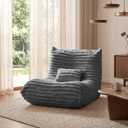 Bean Bag Chair for Adults, Giant Memory Foam Floor Sofa with Lumbar Pillow, Oversized Corduroy Beanbag Couch, Comfy Lounge Chair for Living Room, Bedroom, Apartment, Reading, Gaming, Gray