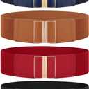 JASGOOD 4 Pack Wide Elastic Stretch Waist Belts for Women Dress Belt (Fit Waist Size 28"-31", C-black+brown+red+blue)