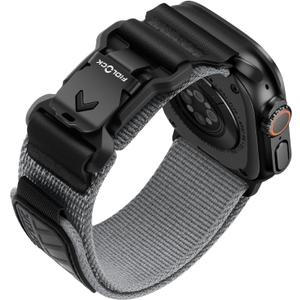 Bandletic Compatible with Apple Watch Band Men, Wide Stretchy Nylon Sport Loop with Magnetic Fidlock V-Buckle for iWatch 49mm(Ultra 3/2/1),46mm(11/10),45mm(9/8/7),44mm(SE3/SE2/SE/6/5/4),42mm(3/2/1) (Dark Gray)