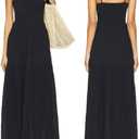 Capuffy Women's Adjustable Spaghetti Straps Smocked Maxi Dress Tiered Skirt Pleated Boho Summer Dress Long Beach Sundress 379 (Black)