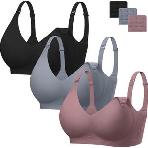 Angelhood 3 Pack Nursing Bras for Breastfeeding Seamless Pregnancy Maternity Bra Wireless Sleep Bralette with Extenders (L)