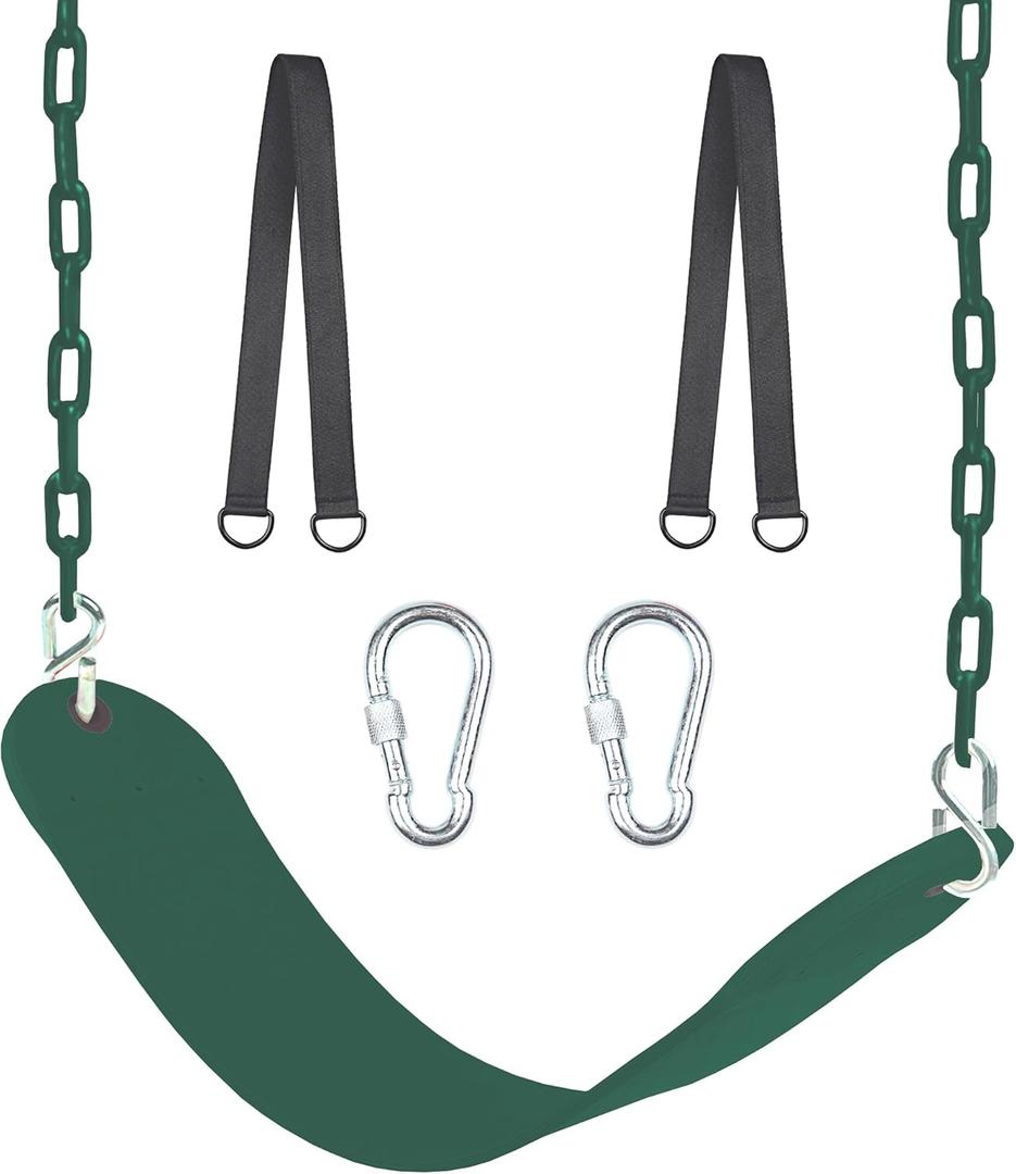 66" Heavy Duty Coated Iron Chain Sensory Swing Seat, Therapy Outdoor Playground Set Accessories With Snap Hooks and Hanging Straps (Green)