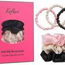 6Pcs Satin Silk Scrunchies for Women, Silk Hair Ties with Excellent Stretch, Large and Skinny Hair Ties No Damage, Satin Scrunchies for All Hairstyles (Champagne, Pink, Black) 2 Pack