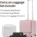 TRAVELEO 3 Piece Luggage Set 16 Inch Carry On with Front Opening, Expandable PC Hardshell Suitcase with 14" Cosmetic Case & Handbag, Lightweight Underseat Rolling Luggage with TSA Lock & PVC Cover