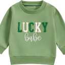 Toddler Baby Girl Long Sleeve Ruffle Sweatshirt Tops Basic Solid Color Oversized Sweater Shirts Kid Fall Clothes (Green, 3-4T)