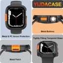 YIJDACASE Rugged Waterproof Case for Apple Watch SE 3/SE 2/SE, Series 4 5 6 44mm, Built-in HD Tempered Glass Screen Protector, Metal & PC Bumper Shockproof Full Protective Cover, Black/Orange