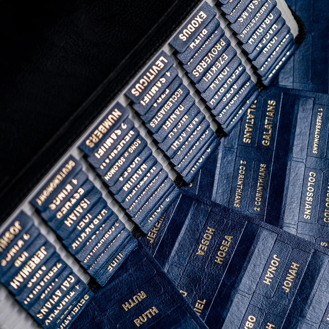 UPAFEXXI-Leather Bible Tabs, Bible Tabsfor Women and Men(Gold Foil Lettering) Large Print Stickers, Easy to Read and Apply, 80 Chapters Labels for Easy Navigation (Dark Blue)