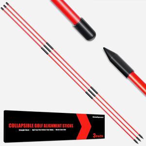 3 Pack Collapsible Golf Alignment Sticks, 40" Porfessional Alignment Sticks for Swing Trainer, Putting, Aiming Practice (Red)