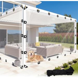 LC&QS 10x12ft Clear Tarp with Grommets, Upgraded Edge Heat Fused Tear Resistant Clear Heavy Duty Tarps, Clear Vinyl Tarps for Patio Fencing, Rain, Wind, Cold, Chicken Coops,and More（Windproof Rope）