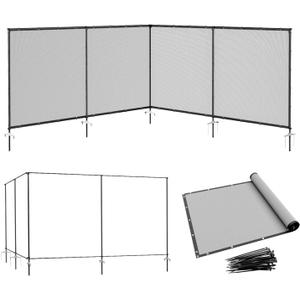 Coonoble 5' x 24' Gray Outdoor Privacy Screen Freestanding 240 GSM Privacy Fence Panels for Outside, Pool Fences with Poles, Backyard Temporary Fencing, Privacy Wall Ground Pole Fence