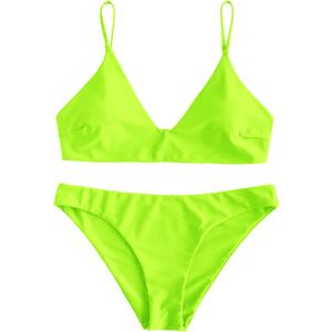 ZAFUL Women's Solid Spaghetti Strap Bralette Bikini Set Two Piece Swimsuit (Small, 1-tea Green)