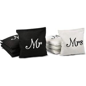 GoSports Wedding Theme Cornhole Bag Set - Includes 4 Black Mr Bags and 4 White Mrs Bags (One Size)