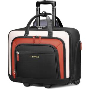 Ytonet Rolling Laptop Bag, Rolling Briefcase for Women with Lock, 17.3 Inch Carry On Laptop Bag with Wheels, Roller Bag with Insulated & Waterproof Pocket, Teacher Bag for Work Travel Business College (Black/White/Brown)