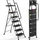 HBTower 6 Step Ladder, Folding Ladder with Handrails & Tool Tray