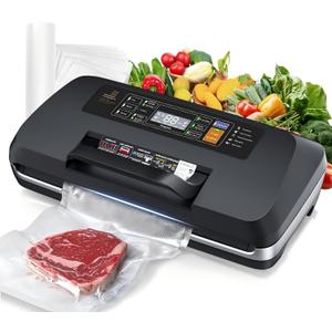 95kpa Vacuum Sealer Machine, Updated 2025 Commercial Fully Automatic Food Sealer, 10-in-1Functions & Powerful Sealing System with Double Heat Seal, Easy-Lock Handle, Built-inCutter and Bag Storage (Black)