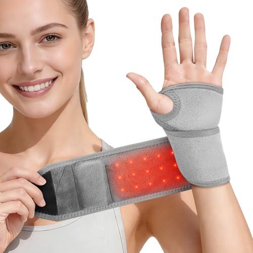 Cordless Wrist Heating Pad Massage, Wrist Massager for Carpal Tunnel, Heated Wrist Brace, 660nm 850nm Red Light Therapy for Wrist, Hand and Wrist Massager with Heat, Silver Gray