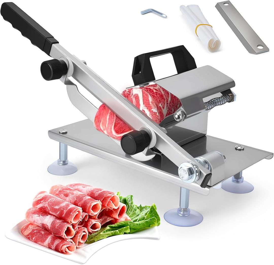 Manual Frozen Meat Slicer, Upgraded Stainless Steel Meat Cutter for Hot Pot KBBQ, Beef Mutton Roll Slicing Machine, Machine Vegetable Meat Slicer for Home Cooking Hotpot Shabu