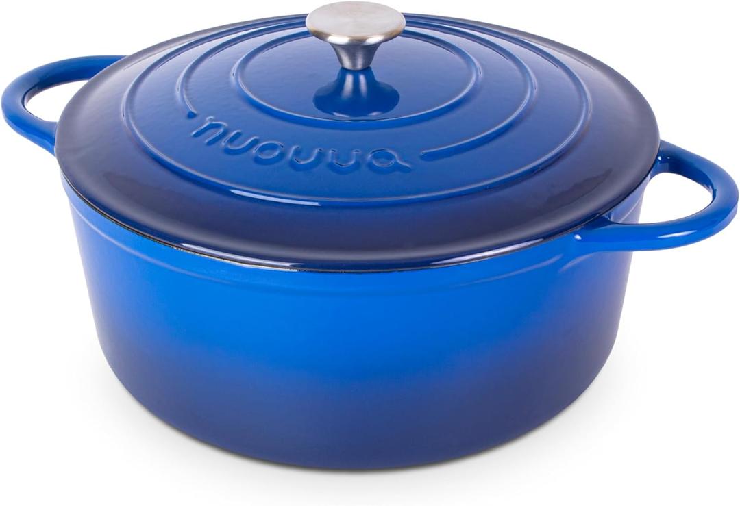 Cast Iron Dutch Oven with Lid  Non-Stick Ovenproof Enamelled Casserole Pot  Sturdy Dutch Oven Cookware  Dark Blue, 7.3-Quart, 30cm  by Nuovva