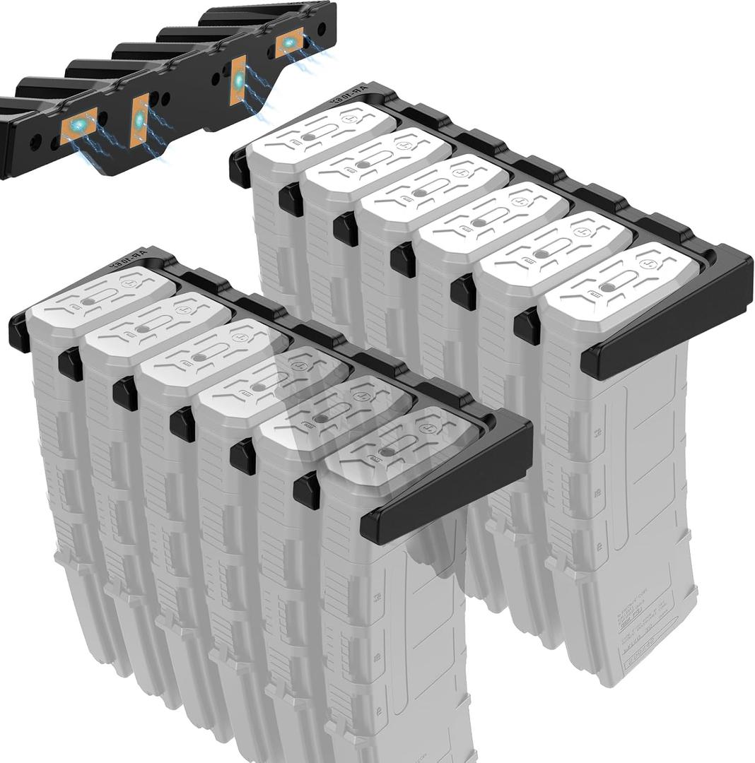 AR10 Wall Mount Mag HolderPMAG Rack Wall MountAR-10 Magazine Hodler Display Mag Storage for AR 308 Rifle Wall Rack,Home Magazine Storage for Gun Safe,Cabinet,Wall (2 Mounts Hold 12 Mags)