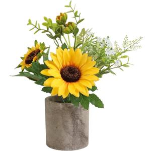 Artificial Sunflowers Potted Plants Yellow Fake Sunflowers in Pot Silk Sunflower with Pot Faux Sunflower Floral Arrangements for Wedding Party Home Office Kitchen Bathroom Decor
