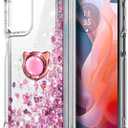 Compatible with Motorola Moto G-Stylus-5G-2024 Case, Rose Gold | Glitter Bling Sparkly Liquid Cute Phone Cover with Tempered Glass Screen Protector/Ring Holder/Diamond Wrist Strap Lanyard