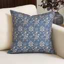 Amor Virisso Floral Pillow Covers 18x18 Inch Farmhouse Block Print Pillow Cover Accent Square Neutral Modern Decorative Throw Pillow Covers for Living Room Couch Bed Sofa Chair, Dusty Blue