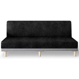 molasofa Leather Like Stretch Futon Slipcover Armless Futon Bed Sofa Cover Furniture Protector with Elastic Bottom, Soft and Washable Futon Cover for Sofa Bed Stay in PlaceLargerBlack