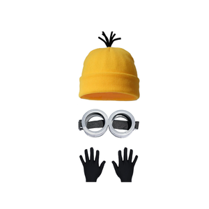Costume Accessories Set Yellow Beanie Knit Hat Vintage Goggles Glasses Black Gloves for Halloween Cosplay