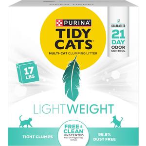 Purina Tidy Cats Low Dust, Clumping Cat Litter Odor Control, LightWeight Free and Clean Unscented, Multi Cat Litter - 17 Lb. Box