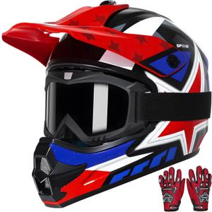 TRIANGLE Youth Kids Dirt Bike Helmet Full Face Motocross Helmet with Goggle & Gloves DOT/FMVSS-218 Approved Motorcycle Helmet, Medium