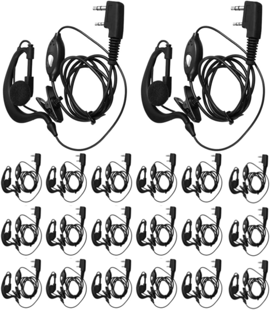 20 Pairs Walkie Talkie Earpiece with Mic 2 Pin Two Way Radio Ear Piece Microphone Earbud Bulk Single Wire Earhook Headset Compatible with Baofeng UV-5R BF-888S Arcshell Retevis H-777 RT21 RT22
