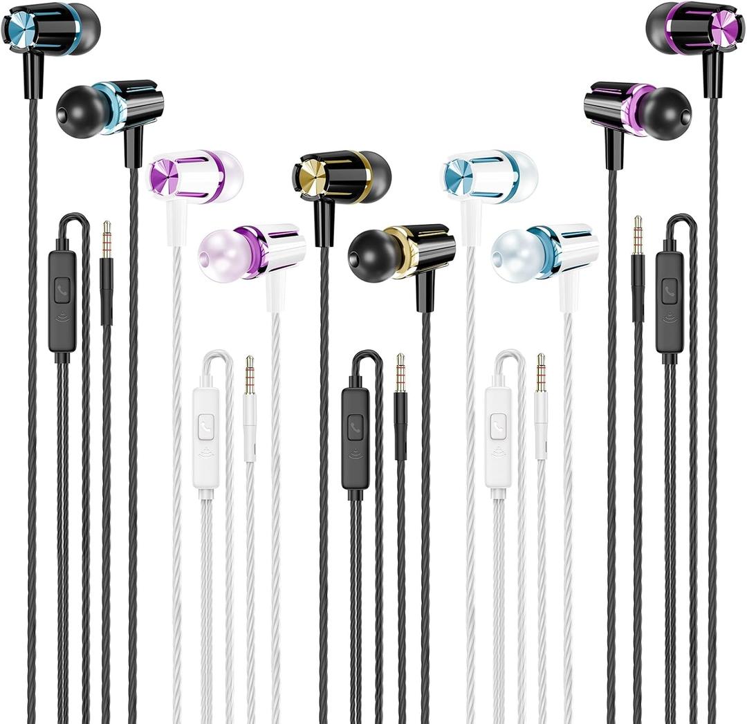Rayleigh Wired Earbuds 5 Pack, Earbuds Headphones with Microphone, Earphones with Heavy Bass Stereo Noise Blocking, Compatible with iPhone, with iPad and Android Devices, MP3, Fits All 3.5mm Devices (Black Red+White Blu+Black Gold+White Red+Blk Blu)