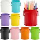 Noamus 9 Pack Metal Pen Holder, Mini Pencil Bucket with Handle, Desktop Pencil Cup Makeup Brush Organizer, Desk Colorful Small Pails, Stationary Supplies Container for Office Classroom School Crafts