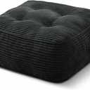11" Thick Washable Floor Pillow for Adults, Yoga & Meditation Cushion with Handle, Square Large Pillows Seating with Removable Tufted Corduroy Cover for Tatami Living Room Board Games (Black), 22"D x 22"W x 11"H