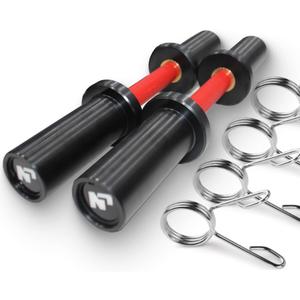 Pair of 16" Olympic Dumbbell Handles, Loadable Dumbbell Bars in Commercial Grade for 2-inch Olympic Weight Plates Great for Home Gym Strength Training, Weight Barbells with 2 Pair of Spring Collars, Red