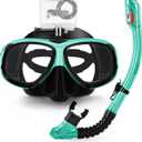 Snorkeling Gear for Adults Youth, Nearsighted Anti-Fog Diving Mask & Silicone Dry Snorkel for Scuba Diving Spearfishing Freediving, -5.0, Green