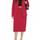 Casly Lamiit Matching Midi Skirt Sets for Women Two Piece Casual Outfits Skirts Dress Lounge Work Suit Set with Pockets Cardigan Jacket Red, S