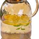 64 oz Amber Glass Pitcher with Lid and Spout Borosilicate Water Pitcher Bedside Water Carafe Vintage Glass Jug for Juice Coffee Iced Tea Hot Cold Beverage Lemonade Fridge 1.8L