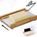 Cheese Slicer Cheese Cutter with 4 Replacement Cutting Wire,Heavy Duty 8.26"x 5.43",Marble Board Cheese Slicer for Block Cheeses, Butter, Sausage,Cakes and More(White Grey)