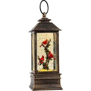 Christmas Snow Globe Lantern Water Glittering 10'' Cardinal with Music & Timer, USB Lined/Battery Operated Lighted Lantern for Christmas Festival Decoration Gifts