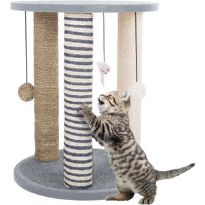 Cat Scratching Post - 3 Scratcher Posts with Carpeted Scratch Pad Base and Perch - Furniture Scratching Deterrent for Indoor Cats by PETMAKER (Gray)