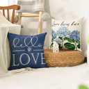 AVOIN colorlife Hello Love Blue Hydrangea Bicycle Throw Pillow Covers, 16 x 16 Inch Flowers Summer Spring Mother's Day Cushion Case for Sofa Couch Set of 4